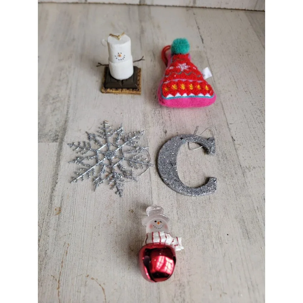 Snowman s'more glitter‎ snowflake Bell variety ornament Xmas set